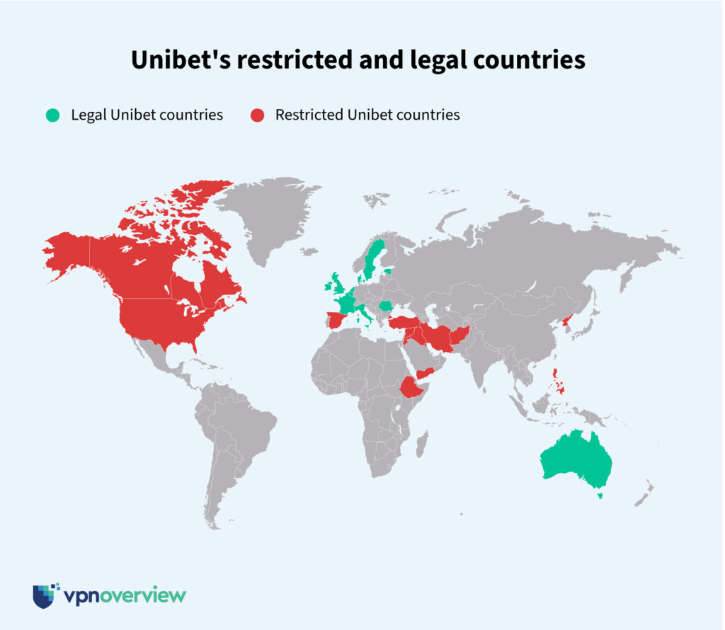 Unibet's legal and restricted countries map
