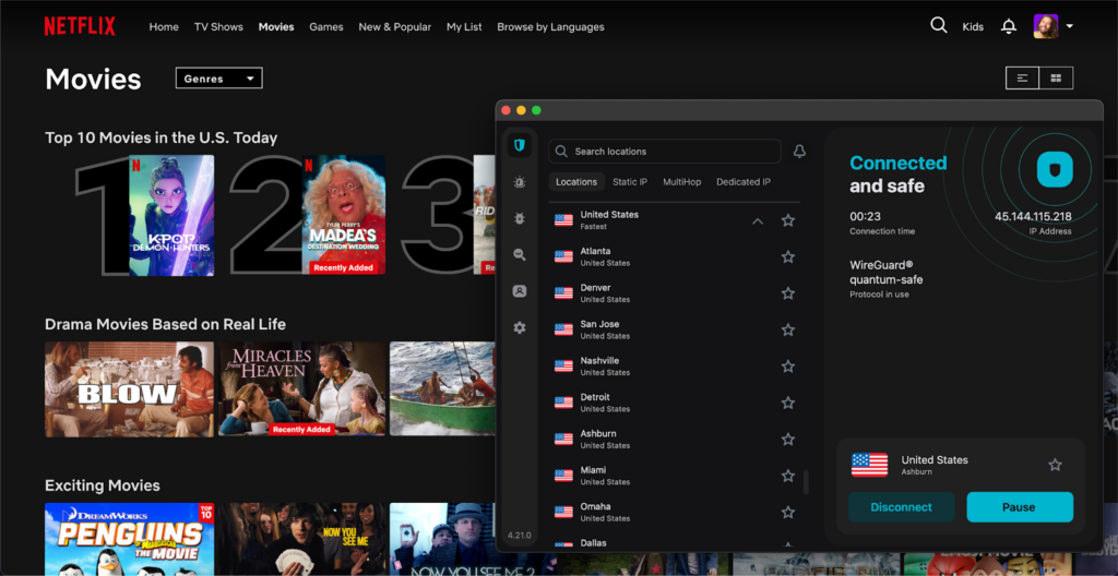 US Netflix access with Surfshark US server