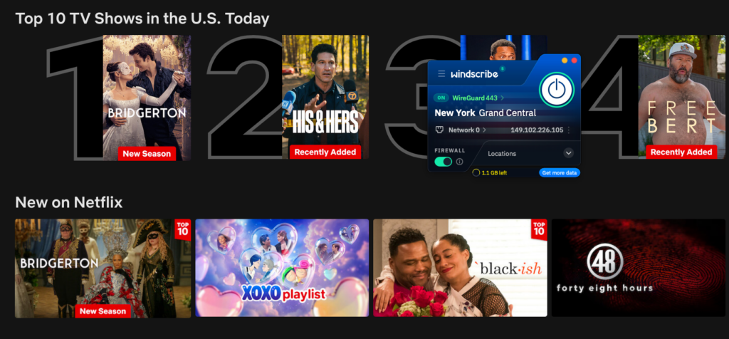Netflix US unblocked with Windscribe Free