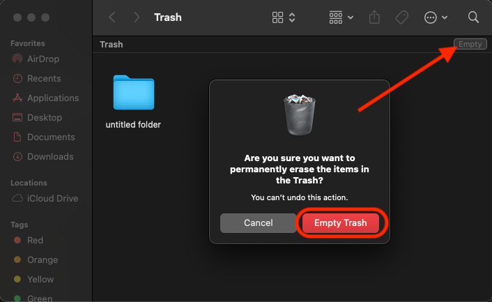 Clear your Trash to get rid of Yahoo virus