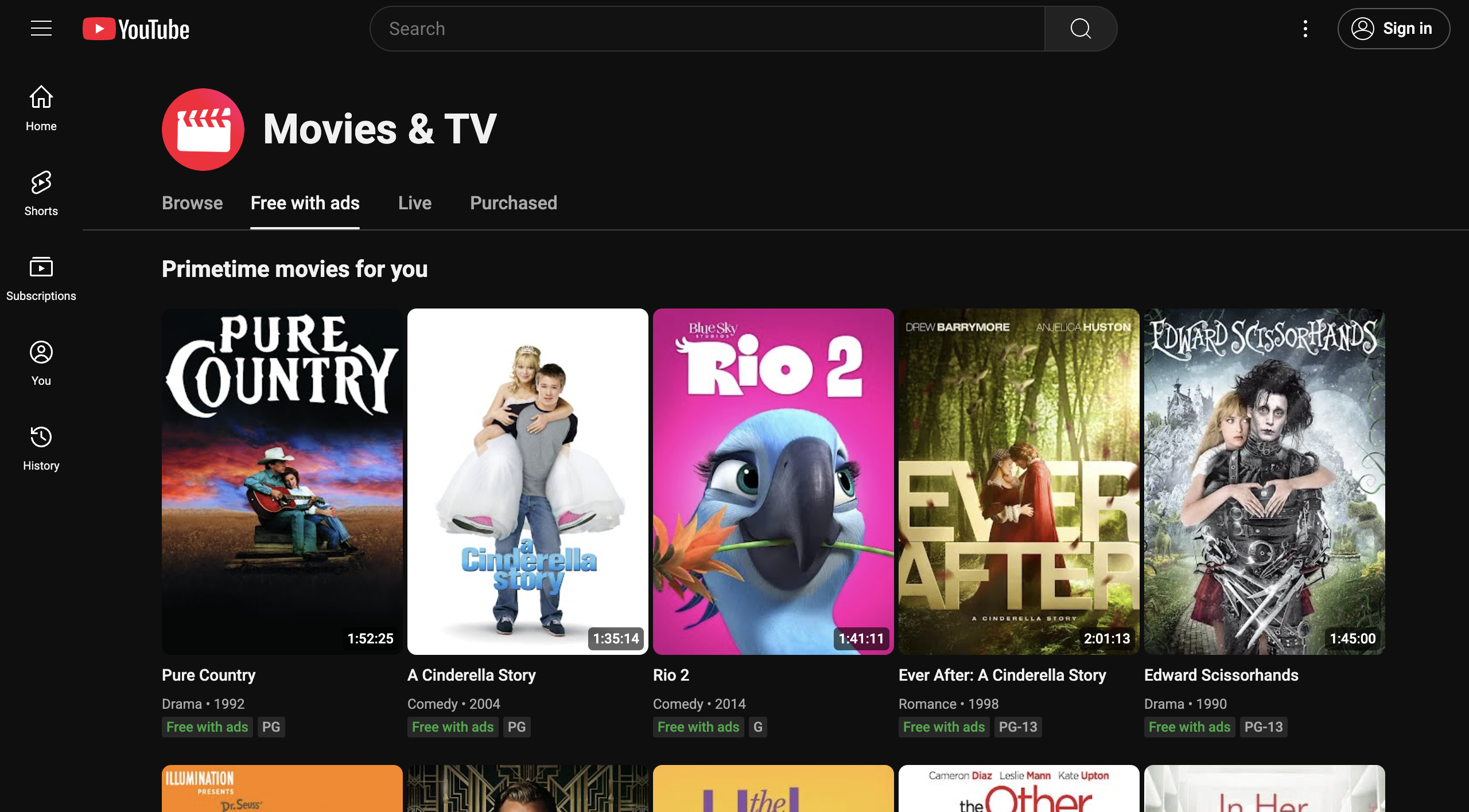 YouTube Free Movies and TV is one of the best HDToday alternatives